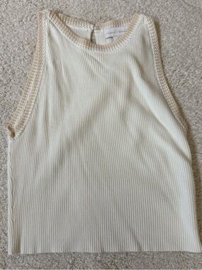 House of Harlow 1960 Cream Ribbed Knit Tank with Crochet Trim